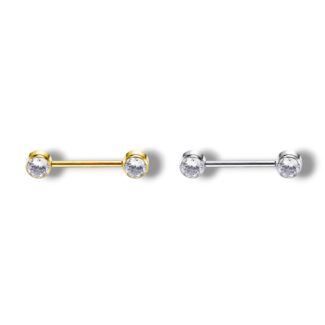 Brustwarzen Barbell mit 2 gefassten Zirkonia Steinen