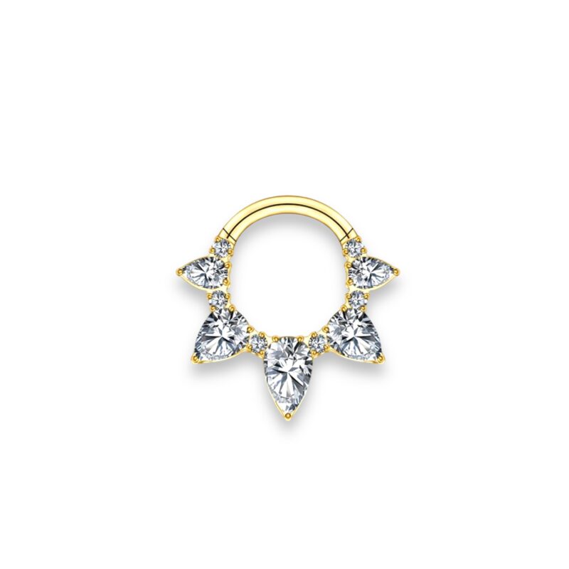 Titan Clicker Ring mit 5 Zirkonia Steinen Tropfenschliff und 6 Zirkonia Steinen Rundschliff – Bild 3