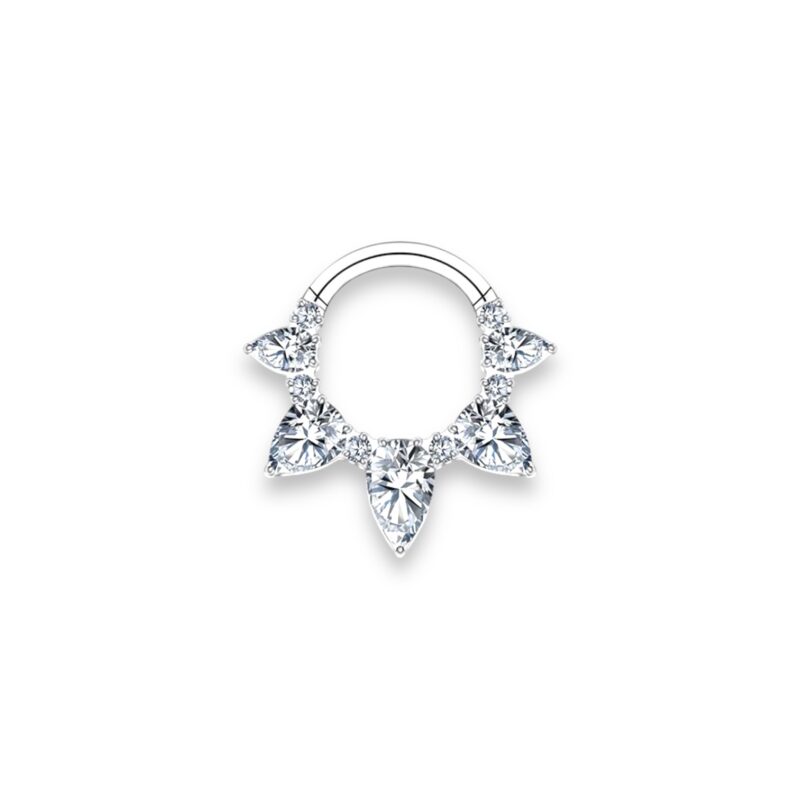 Titan Clicker Ring mit 5 Zirkonia Steinen Tropfenschliff und 6 Zirkonia Steinen Rundschliff – Bild 5