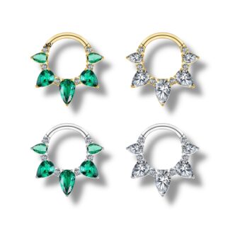 Titan Clicker Ring mit 5 Zirkonia Steinen Tropfenschliff und 6 Zirkonia Steinen Rundschliff
