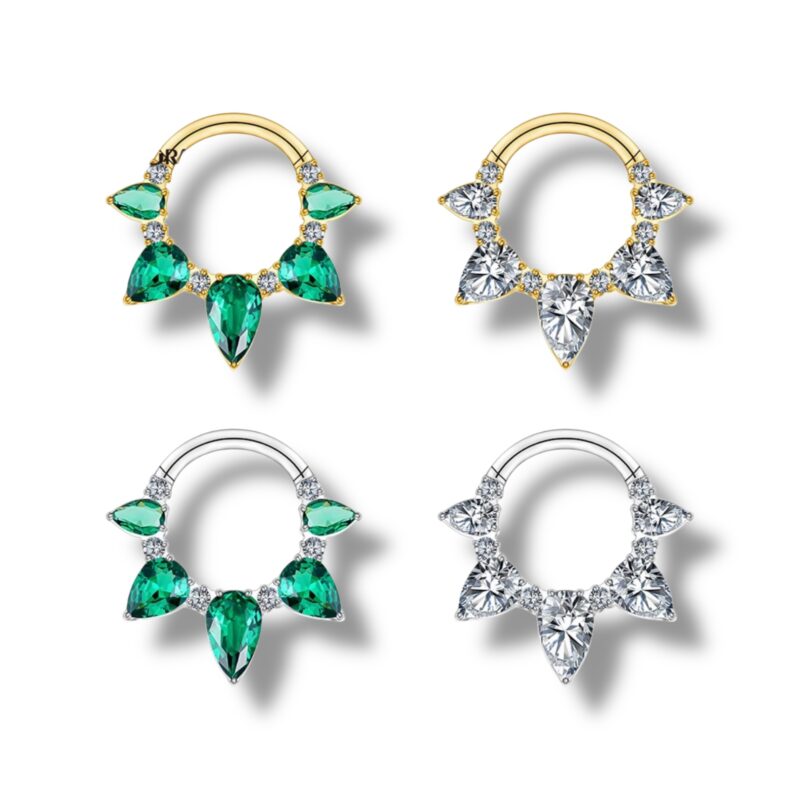 Titan Clicker Ring mit 5 Zirkonia Steinen Tropfenschliff und 6 Zirkonia Steinen Rundschliff