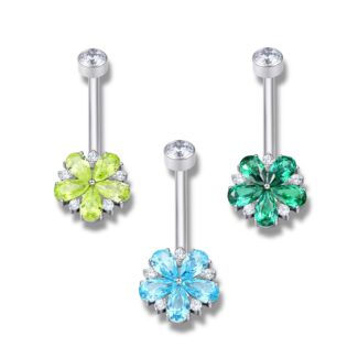 Bauchnabelstecker mit farbig besetzten Blumen