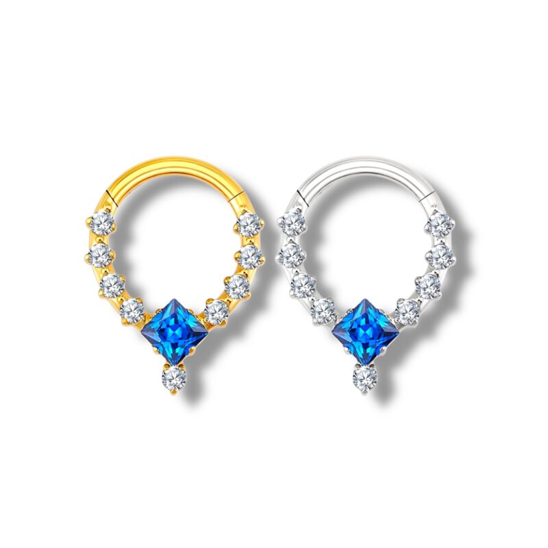 Segmentclicker Ring besetzt mit blauem Zirkonia