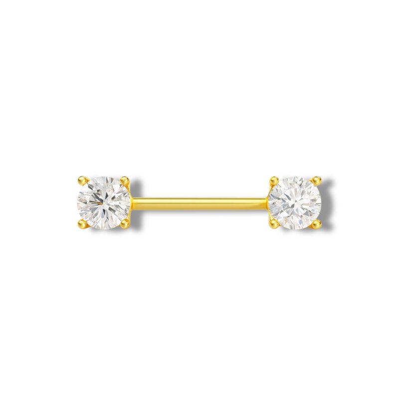 Brustwarzen Barbell mit 2 Zirkonia Steinen gefasster Rundschliff