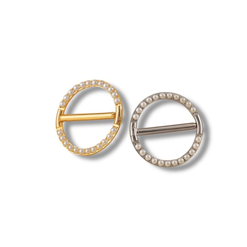 Brustwarzen Barbell Clicker Ring mit Perlen Besatz